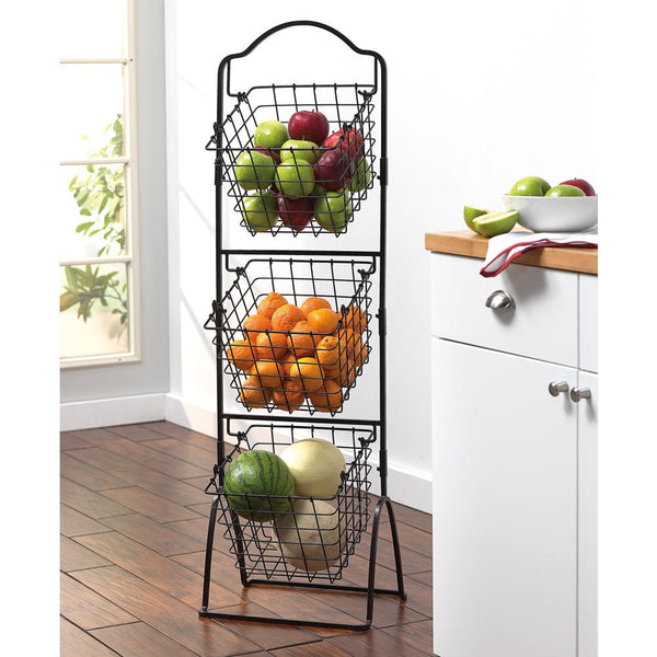 3 Tiered Standing Storage Rack with Market Baskets - Image 2
