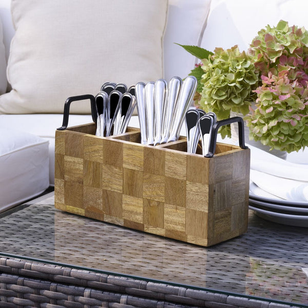 Avery Checkered Flatware Wood Caddy - Image 3