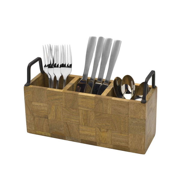 Avery Checkered Flatware Wood Caddy - Image 4