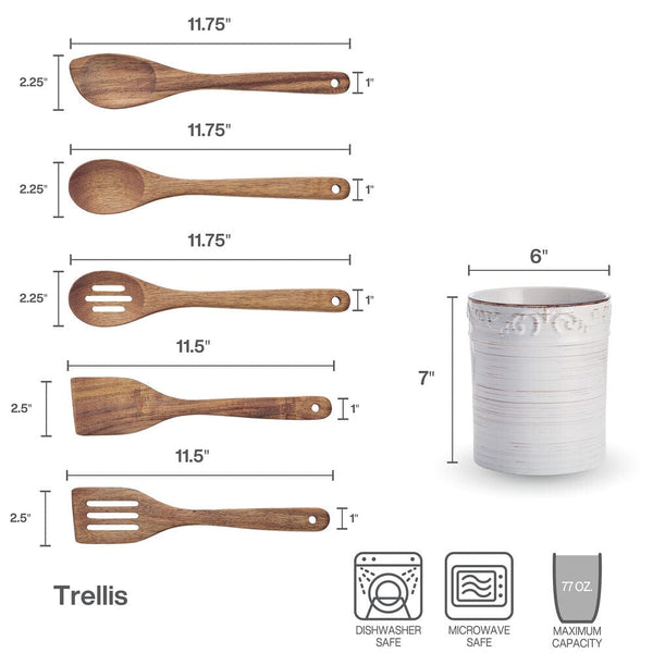 Trellis White Utensil Crock with Tools - Image 3