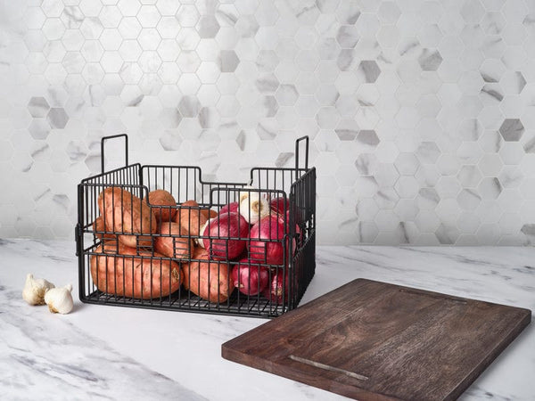 Madam Grid Stacking and Nesting Basket with Mango Wood Lid - Image 3