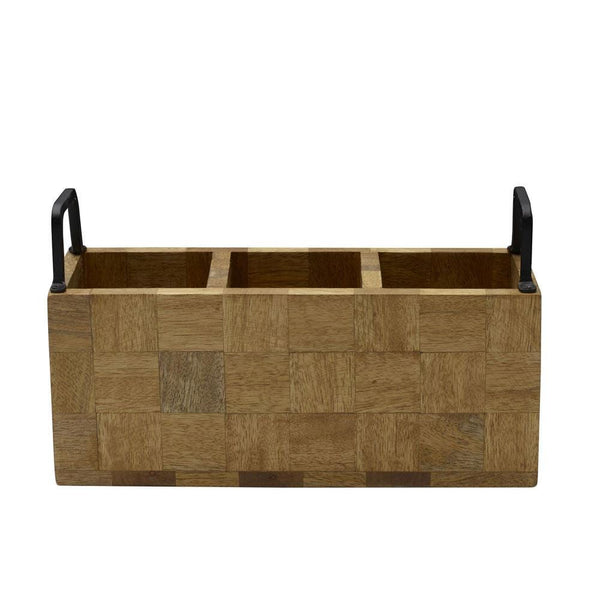 Avery Checkered Flatware Wood Caddy - Image 2