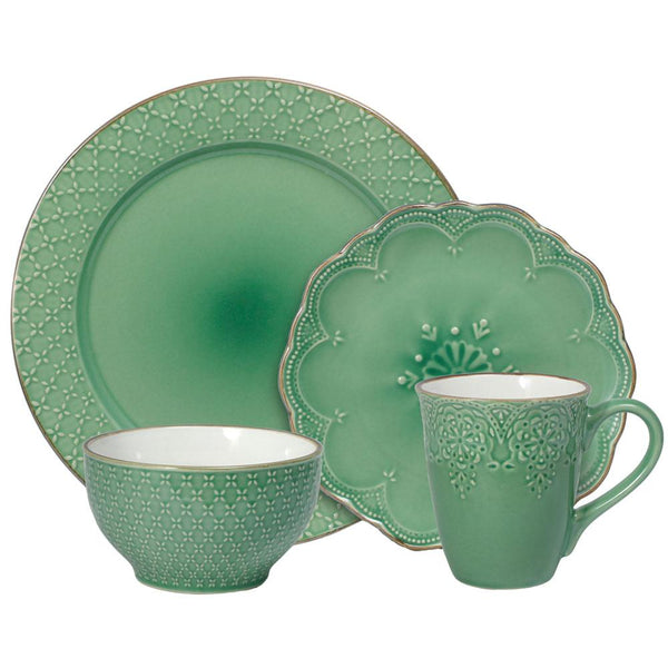 French Lace Green 16 Piece Dinnerware Set Service for 4 - Image 2